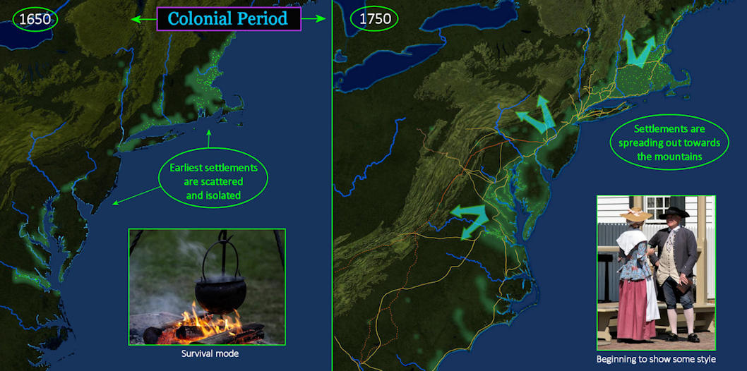 Colonial growth, 1650-1750 map